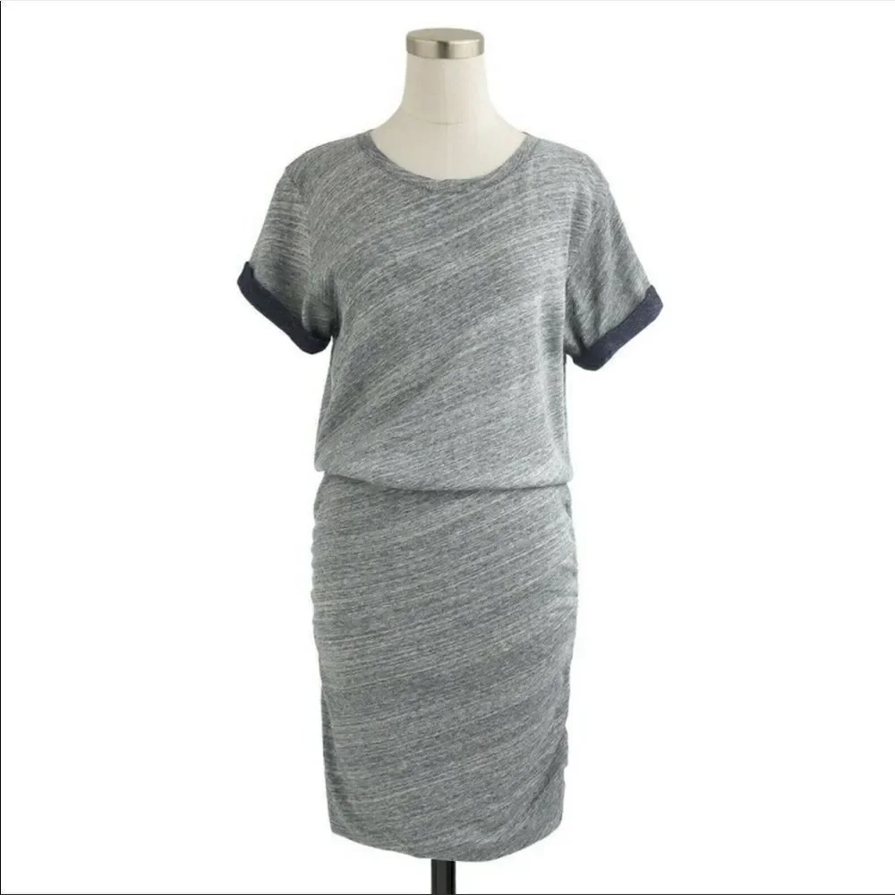 J. Crew | J. Crew Ruched Knit Dress Marled Blue Gray  Sweatshirt Dress NWT | M